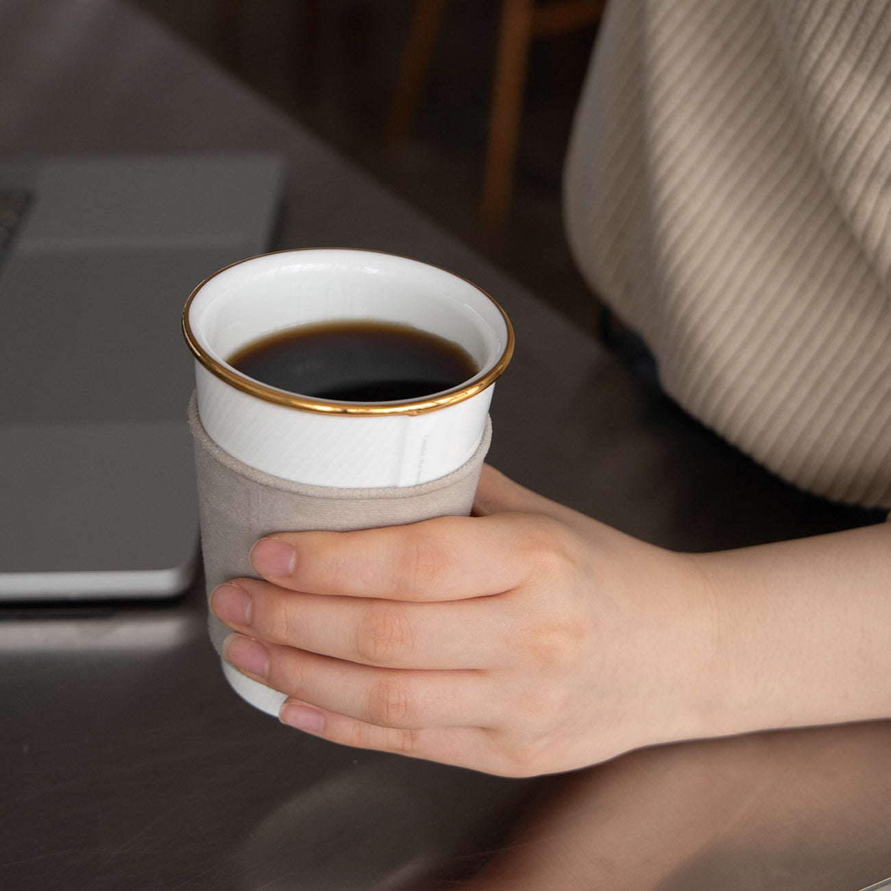 【復興支援商品】like a Paper Cup ペアセット (金彩あり) スリーブ付 (ライトグレー・インディゴ)