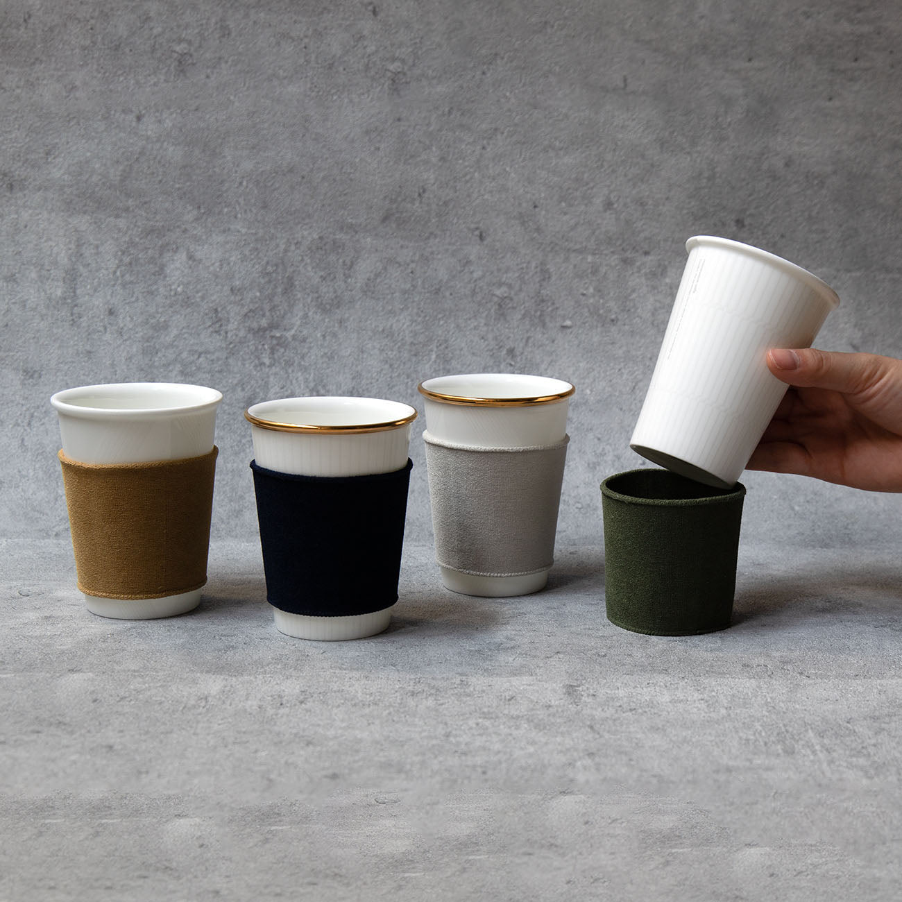 【復興支援商品】like a Paper Cup (出格子 金彩) スリーブ付 (ライトグレー)